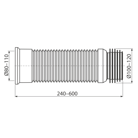 Гофра для унитаза ALCAPLAST A97, 280-550мм, 80/110х100/120мм