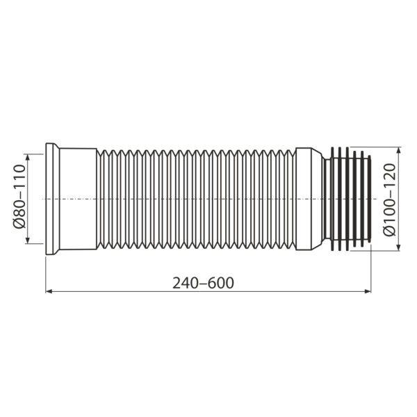 Гофра для унитаза ALCAPLAST A97, 280-550мм, 80/110х100/120мм