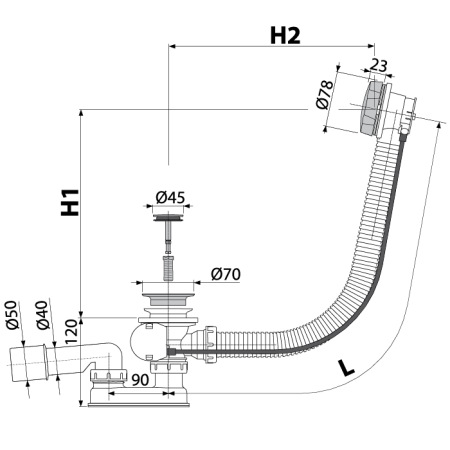 Сифон для ванны ALCAPLAST A55ANTIC-120-VE-01/A55ANTIC-120-RU-01, G1 1/2"х40/50, бронза античная
