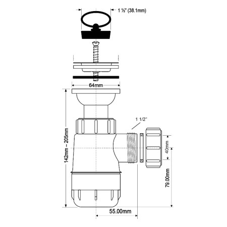 Сифон для раковины McALPINE MRW2-40 G1 1/4"х40, горизонтальный выпуск, без гофры