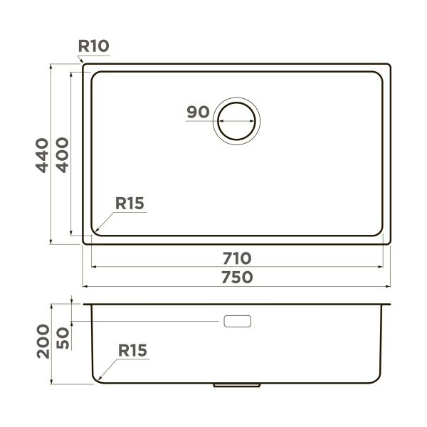 Мойка кухонная OMOIKIRI Tadzava 75-U/I Ultra 15 IN, прямоугольная, нержавеющая сталь