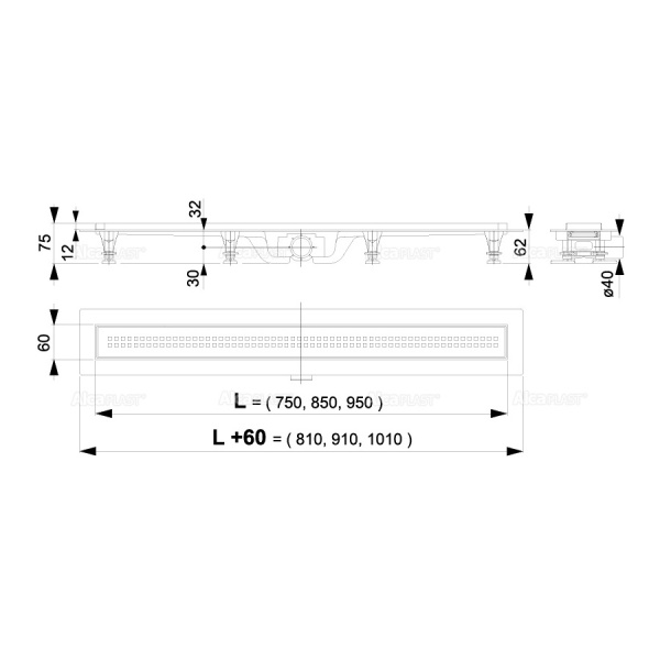 Водоотводящий желоб ALCAPLAST APZ9-750М, с решеткой