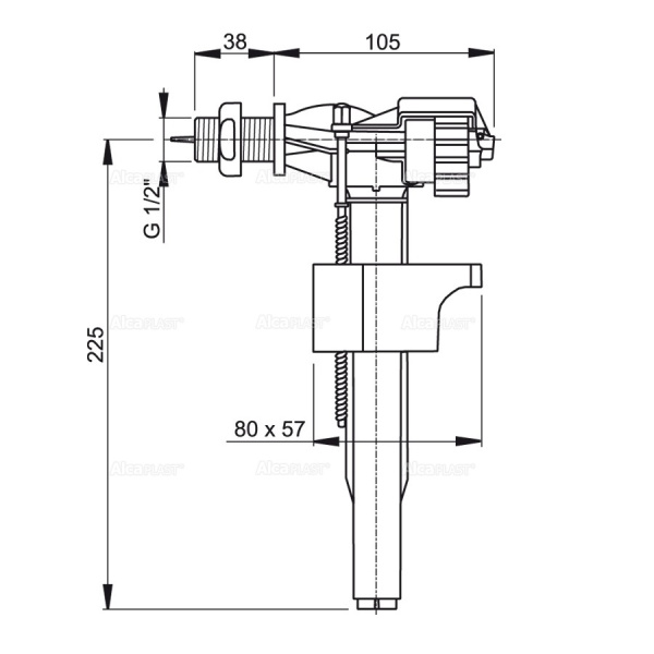 Клапан боковой ALCAPLAST A16 1/2, латунная резьба