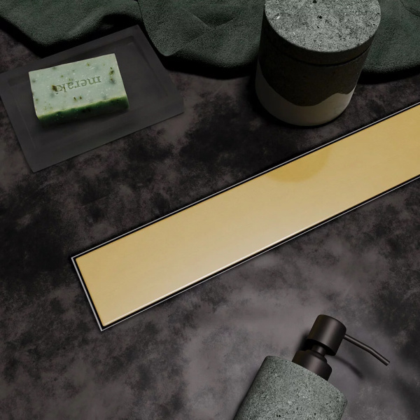 Водоотводящий желоб VECONI Stesso Gold 900, с решеткой, золото брашированное