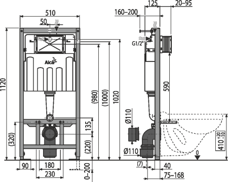 Инсталляция для унитаза ALCAPLAST Sadromodul AM101/1120-0001, без клавиши