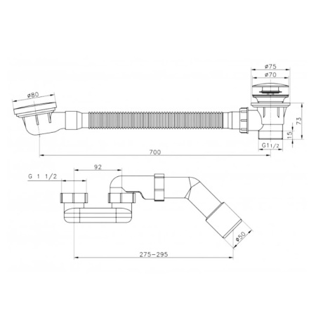 Сифон для ванны CALYPSO CS0837BGA, Click/Clack, G1 1/2"х40/50, с верхней прочисткой, золотой матовый