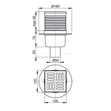 Трап ALCAPLAST APV32 105х105/50, прямой, комбинированный затвор, с решеткой