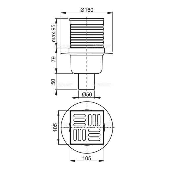 Трап ALCAPLAST APV32 105х105/50, прямой, комбинированный затвор, с решеткой