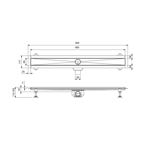 Водоотводящий желоб WONZON & WOGHAND WW-651800T-BGM 800, без решетки, графит темный