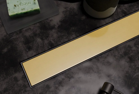 Водоотводящий желоб VECONI Stesso Gold 900, с решеткой, золото брашированное