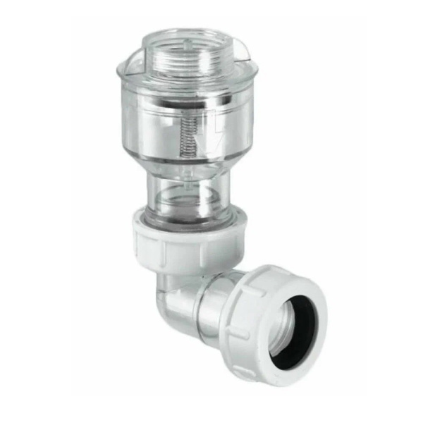 Обратный клапан McALPINE TUNVALVE G3/4"х19-23мм, с отводом 90, прозрачный