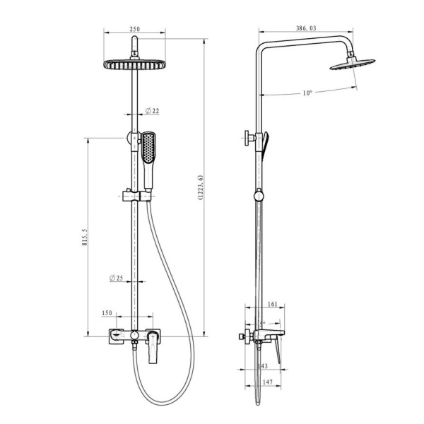 Душевая система BOHEME Venturo 388 с тропическим душем, золотой глянцевый