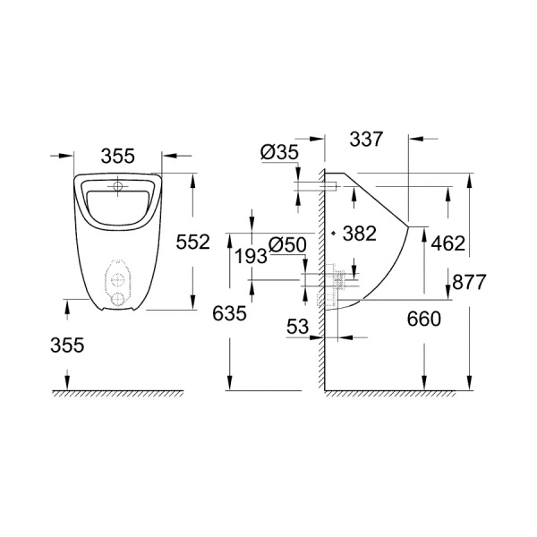 Писсуар GROHE Bau Ceramic (Бау Керамик), скрытый подвод воды