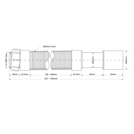 Гибкая труба McALPINE MRMF105S 1 1/4"х40/50 L 300-500мм