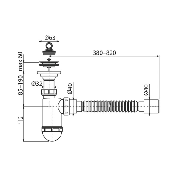 Сифон для раковины ALCAPLAST A41 Flexi G1 1/4х40, с гофрой 40х40
