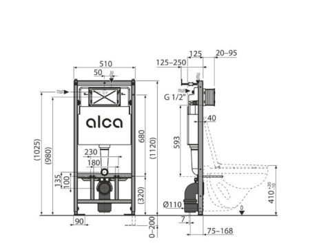 Инсталляция для унитаза ALCAPLAST Sadromodul AM101/1120-4:1 RU M578-0001, клавиша черный матовый