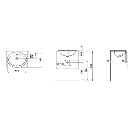 Раковина LAUFEN Pro B 8.1395.1.000.104.1, 560х440, овальная, встраиваемая сверху