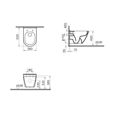 Унитаз подвесной VITRA S50 (С50), 36х52, безободковый, без сиденья