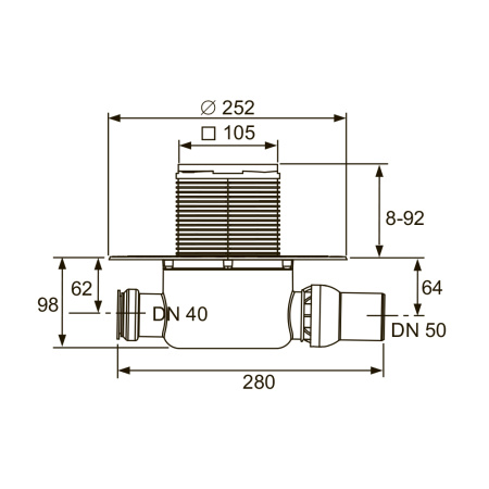 Трап TECEdrainpoint S 120 DN40х50, двойной, боковой, мокрый затвор, с решеткой, хром глянцевый