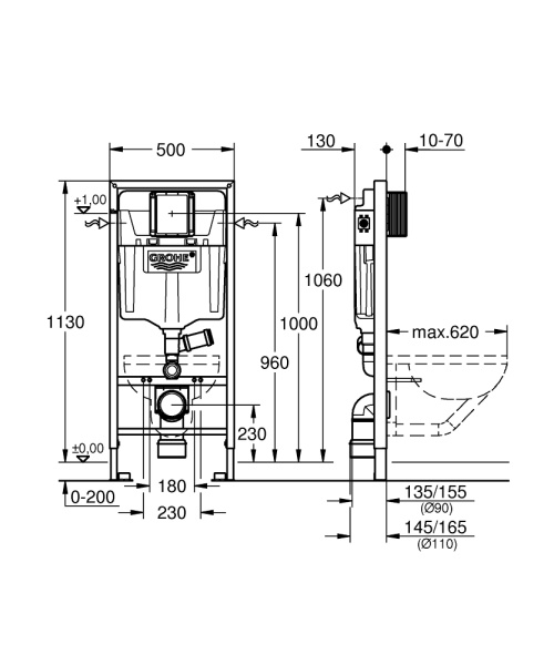 Инсталляция для унитаза GROHE Rapid SL 39002000 с трубкой для удаления внешних запахов, без клавиши