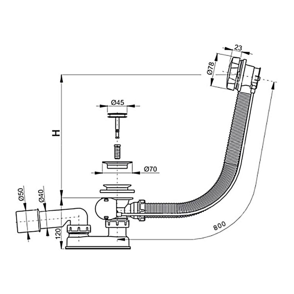 Сифон для ванны TONI ARTI TA-BS-80NB, G1 1/2"х40/50, никель