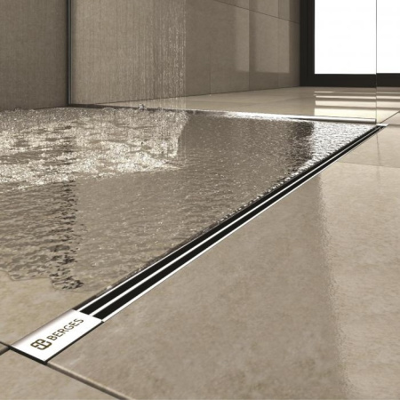 Водоотводящий желоб BERGES Super Slim 1000 с решеткой, хром матовый