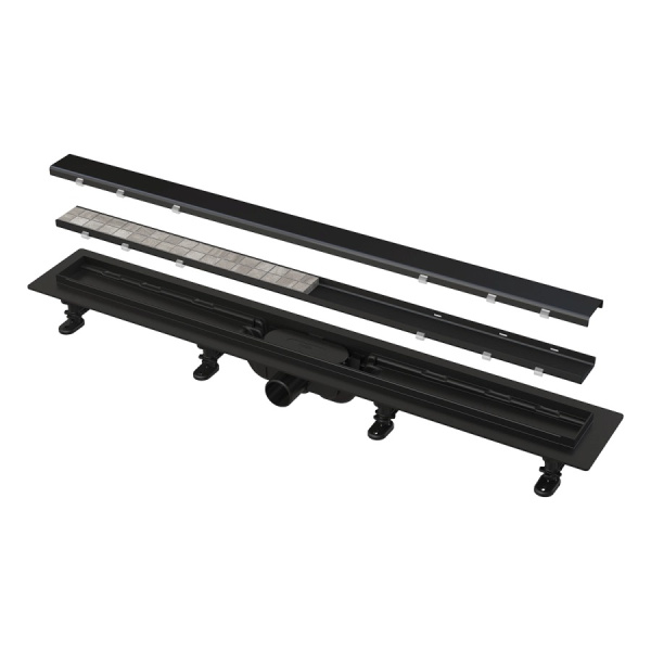Водоотводящий желоб ALCAPLAST APZ19BLACK-750, с двусторонней решеткой для укладки плитки, черный мат