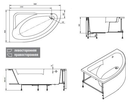 Ванна акриловая ROCA Welna 160х100, угловая, левая
