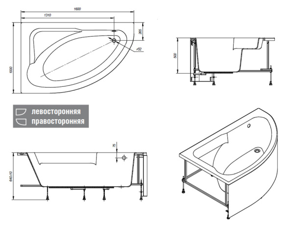Ванна акриловая ROCA Welna 160х100, угловая, правая