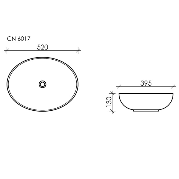 Раковина-чаша CERAMICA NOVA Element (Элемент) 52, 130х520х395, овальная, черный матовый